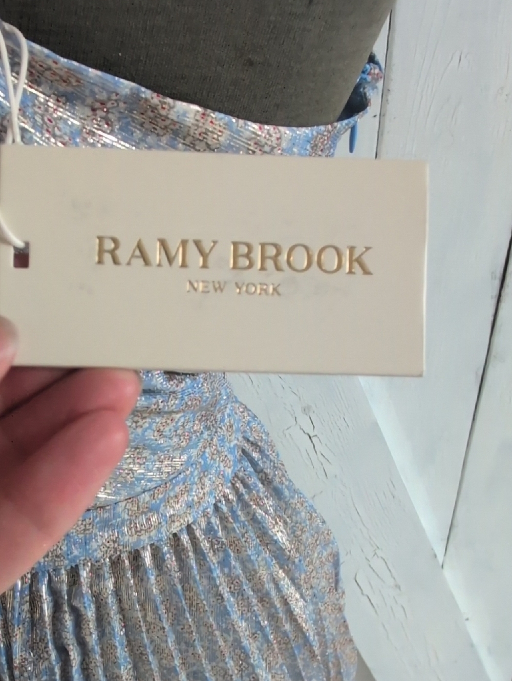 Ramy Brook Light Blue Metallic Pleated Dress - Picture 7 of 8